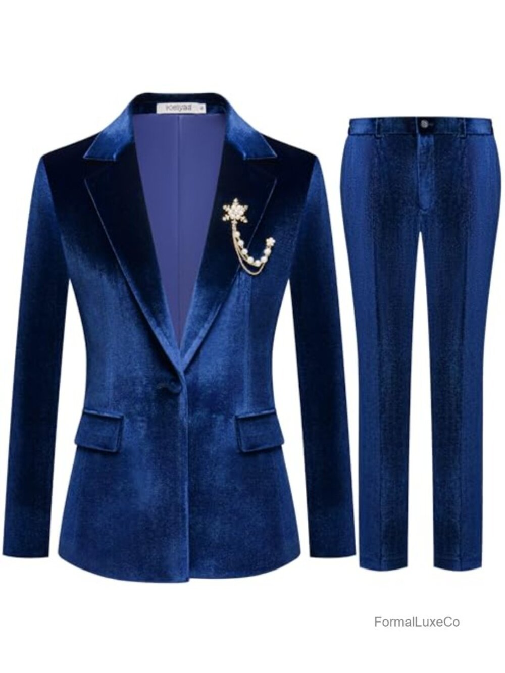 Velvet 2 Piece Suit Set One Button Notch Lapel Tuxedo Blazer Pants